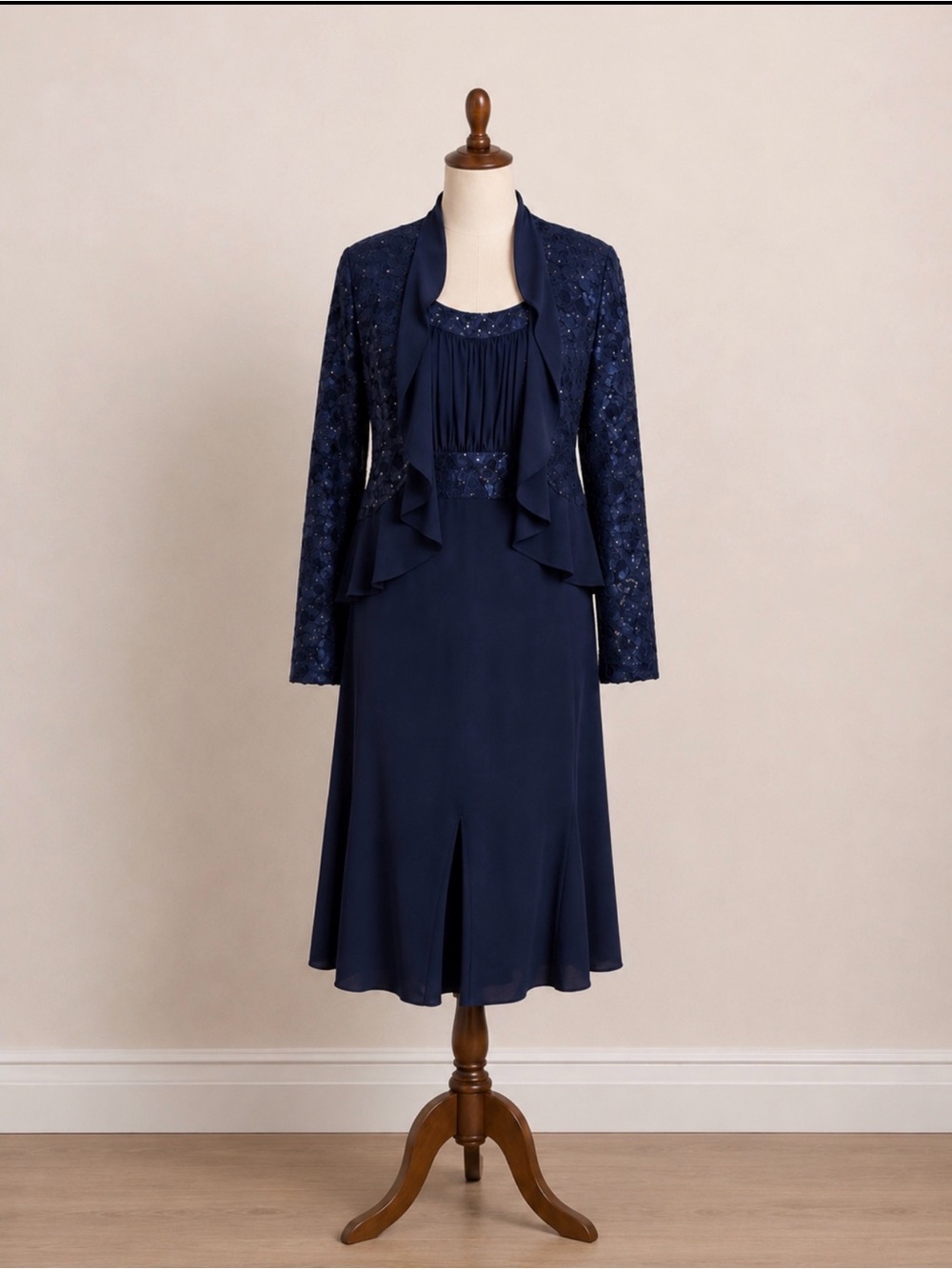 R&M Richards Navy Lace Two-Piece Ensemble